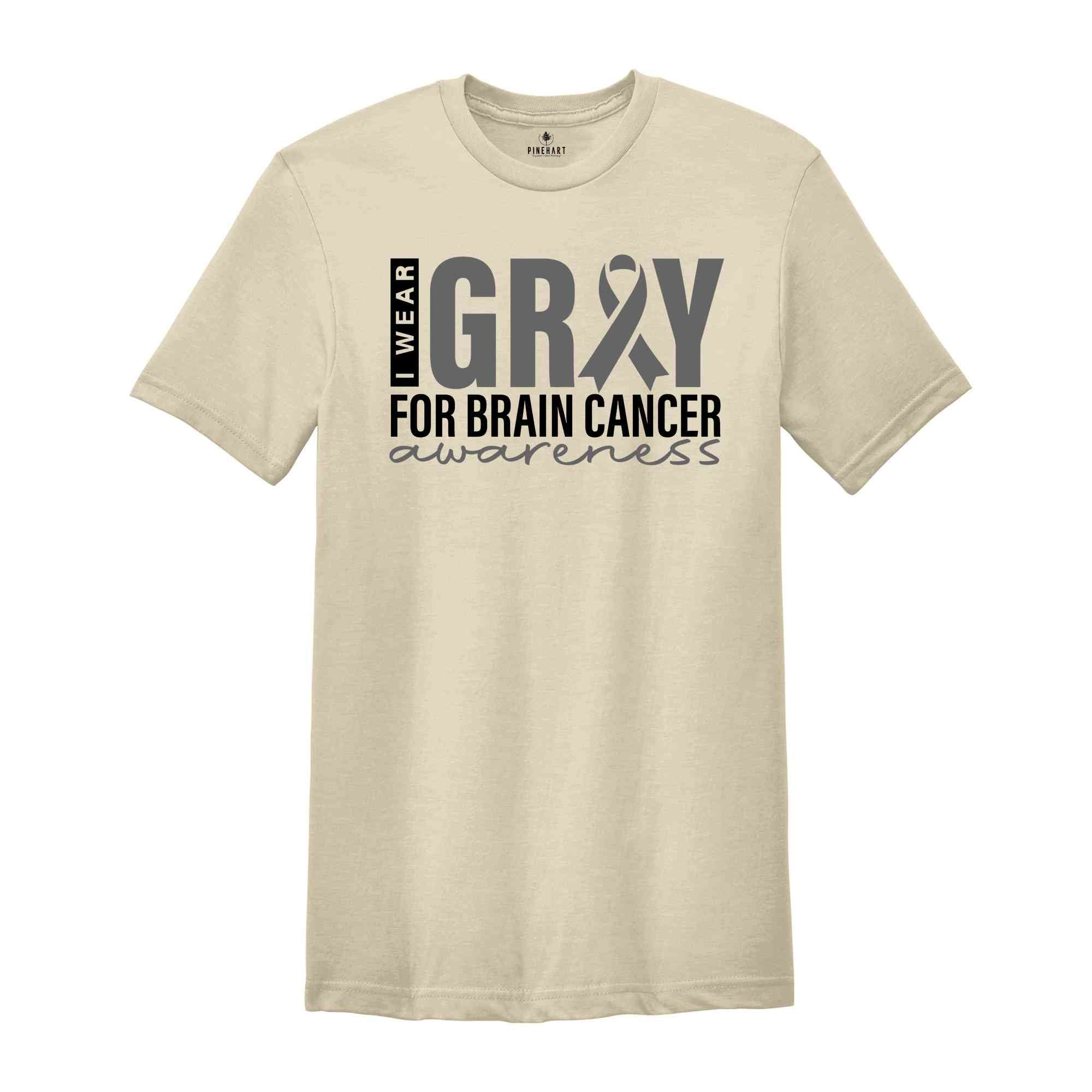 I Wear Gray For Brain Cancer Awareness Shirt, Gray Ribbon Shirt, Cancer Fighter Shirt, Cancer Shirt