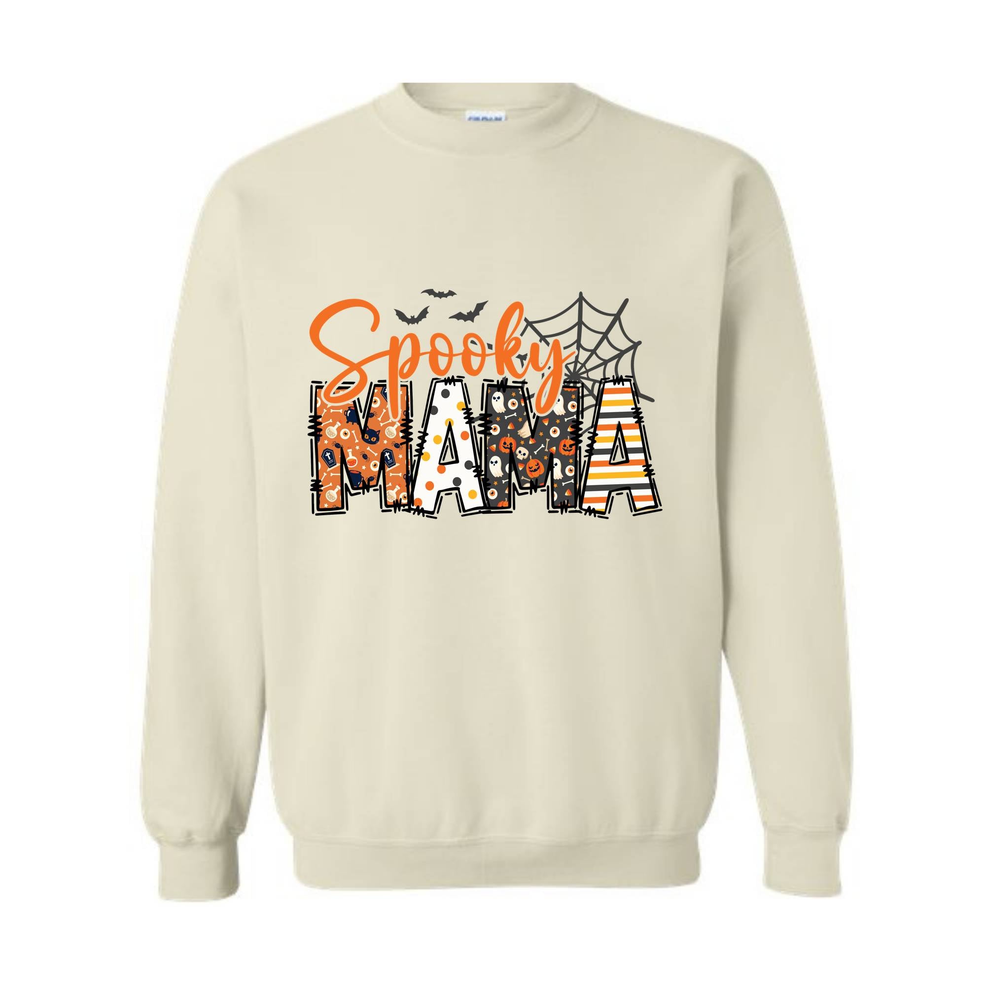 Custom Halloween Spooky Mama Sweatshirt with Kids Name on Sleeve Sweatshirt, Mama Halloween Gift, Mama Halloween