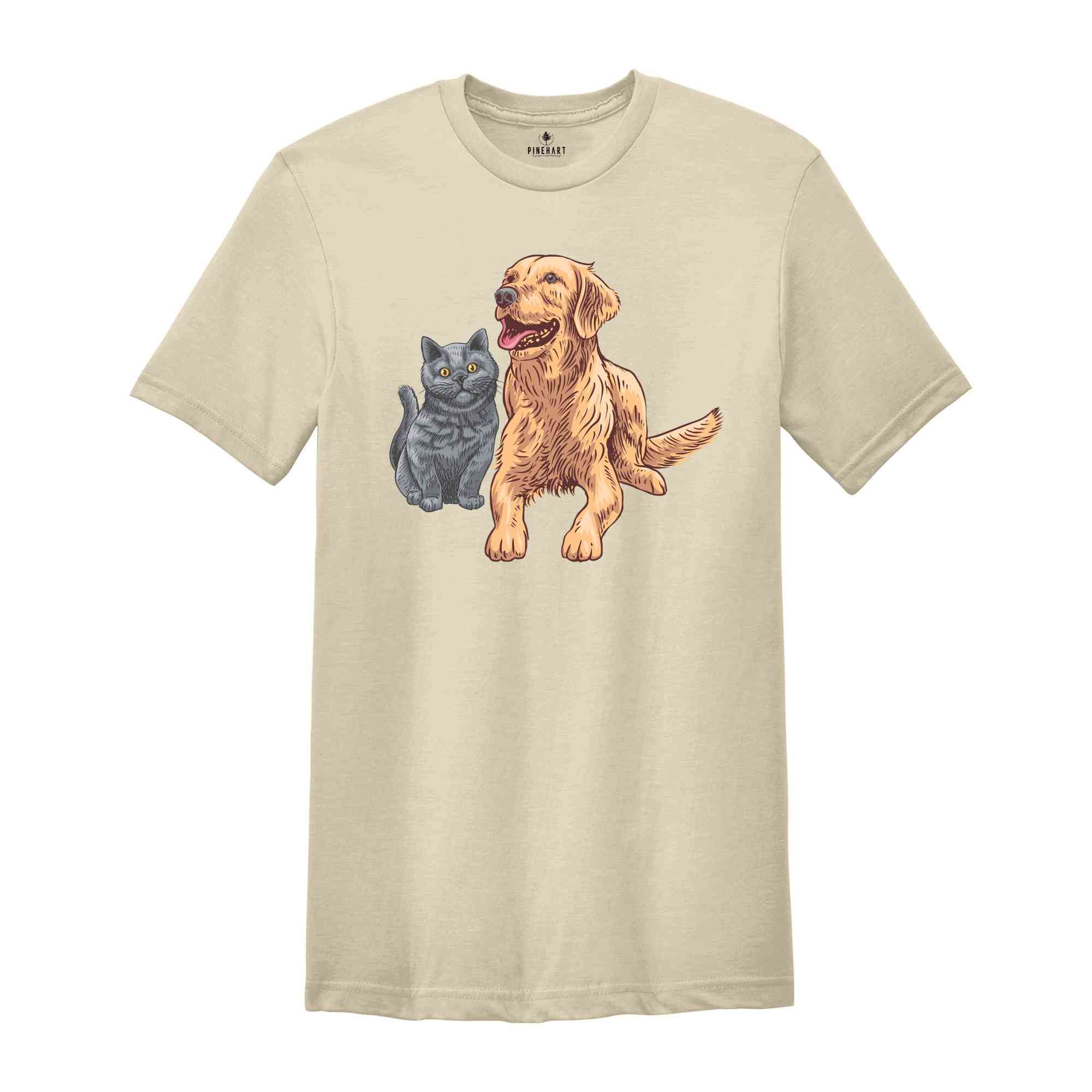 Cat and Dog Shirt, Dog and Cat Mom T-Shirt, Cute Animal Tee, Best Friend Gift, Pets Owner Gift, Funny Animal Couple Shirt