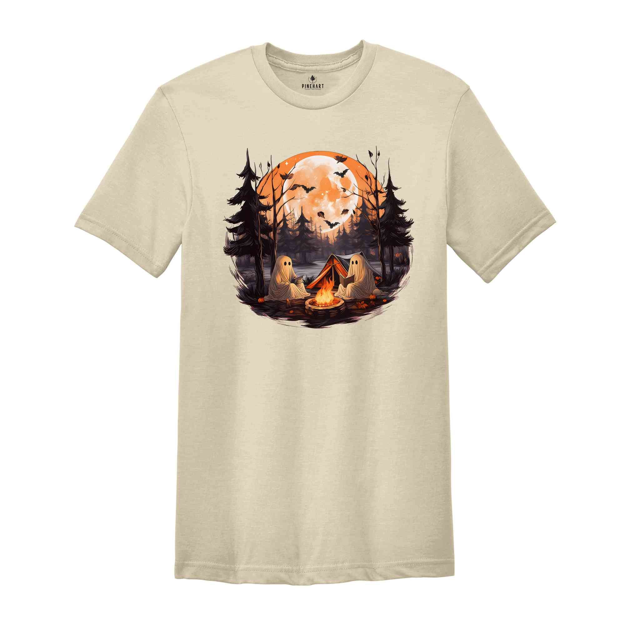 Halloween Camping Shirt, Spooky Season Shirt, Ghost Book Shirt, Camper Ghost Shirt, Scary Nights Shirt, Camp Life Shirt