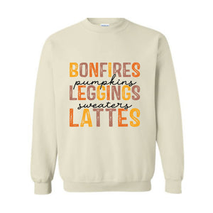 Bonfires Pumpkins Leggings Sweaters Lattes Sweatshirt, Thanksgiving Sweatshirt, Fall Autumn Sweater, Thanksgiving Gifts