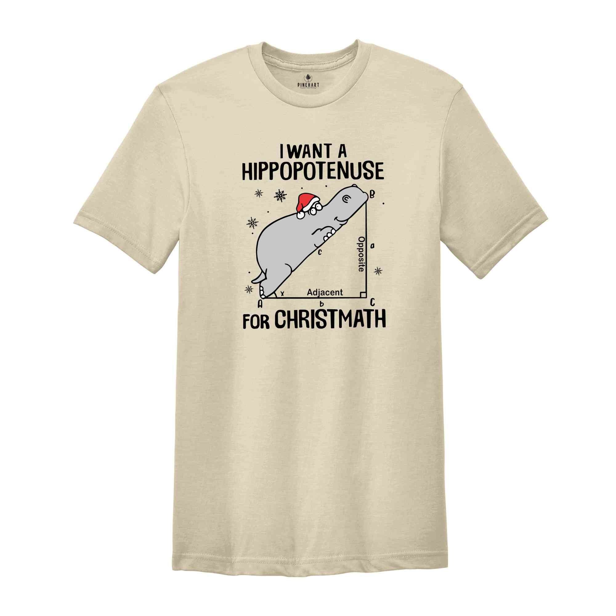 I Want a Hippopotenuse for Christmath Shirt, Hippo Santa Hat T-Shirt, Math Teacher Christmas Gift, Hippo Christmas Shirt