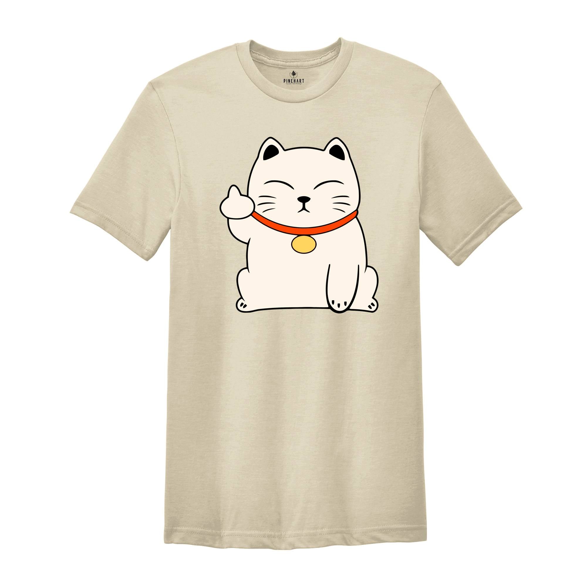 Maneki Neko Cat Middle Finger For You T-shirt, Japanese Cat Shirt, Cute Kawaii Lucky Cat Gift, Wish Me Luck, Funny Cat Gift, Lucky Cat Shirt