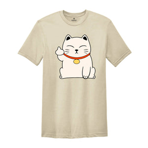 Maneki Neko Cat Middle Finger For You T-shirt, Japanese Cat Shirt, Cute Kawaii Lucky Cat Gift, Wish Me Luck, Funny Cat Gift, Lucky Cat Shirt