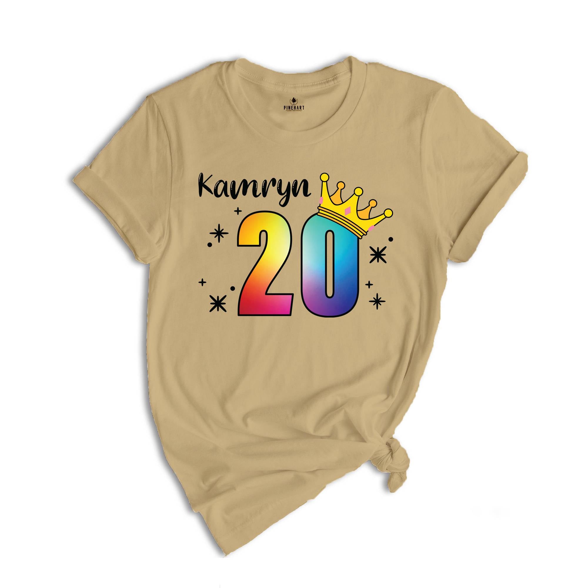 Personalized Names 20 Birthday Shirt, Crown 20th Birthday Shirt, Rainbow Birthday Shirt, Birthday Party Shirt, Toddler Birthday Shirt