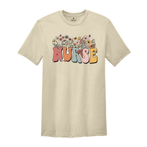 Floral Nurse Shirt, Wildflowers Nurse T-Shirt, Retro Nurse For Work Rn Tee, Registered Nurse Gift, Nurse Appreciation T-Shirt