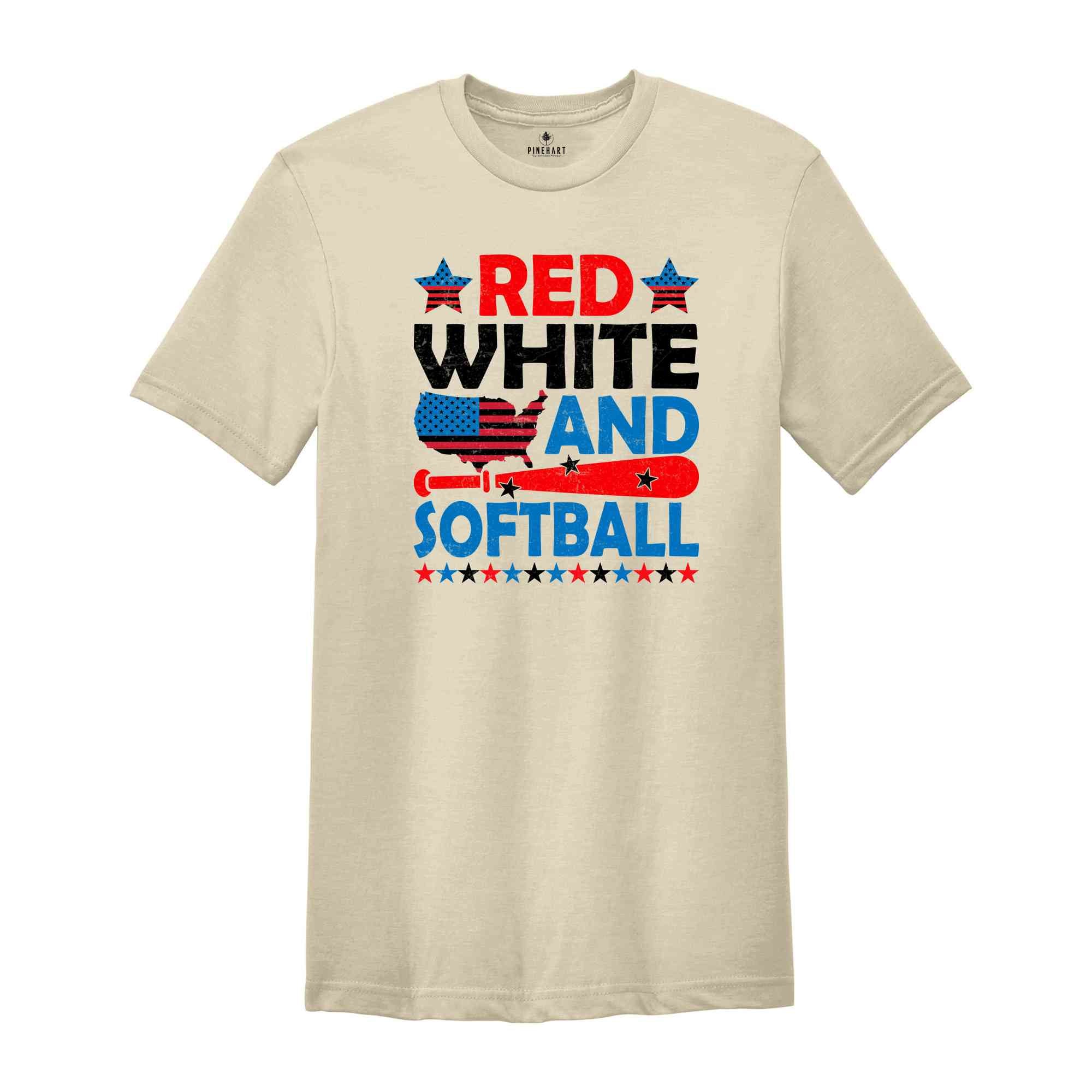 Red White And Softball Shirt, USA Shirt, 4th Of July Shirt, 4th Of July Gift, Softball Shirt, Retro America Shirt, Independence Day Shirt