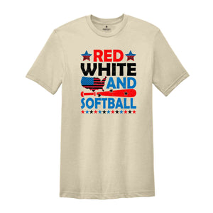 Red White And Softball Shirt, USA Shirt, 4th Of July Shirt, 4th Of July Gift, Softball Shirt, Retro America Shirt, Independence Day Shirt