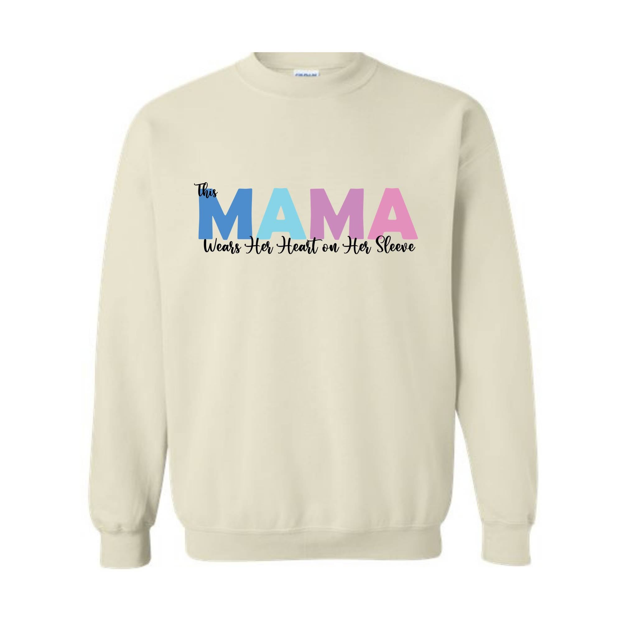 This Mama Wears Her Heart on Her Sleeve Sweatshirt, Mama Shirt, Custom Mother Sweater, Mother's Day Gift, Mother Day Hoodie