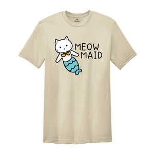 Meow Maid Cat Shirt, Cat Owner Gift, Funny Cat Shirt, Birthday Party Shirt, Lovely Cat Tee, Mermaid Theme T-shirt