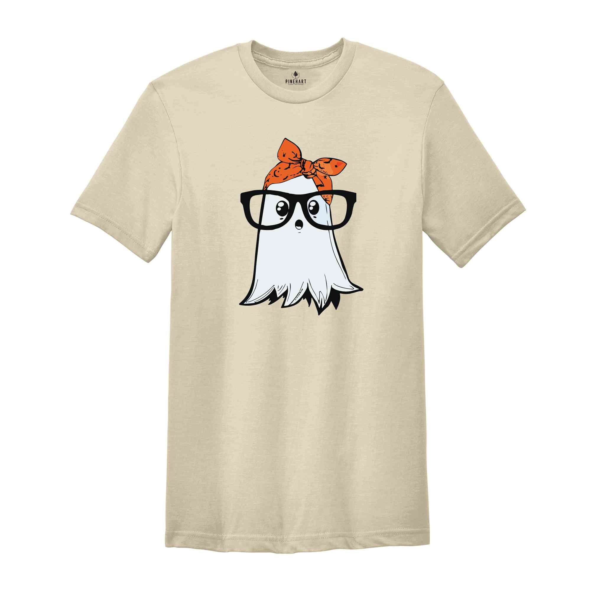 Funny Cute Ghost with Glasses Halloween T-Shirt, Spooky Ghost Tee, Funny Halloween Shirt, Cute Halloween Party Shirt