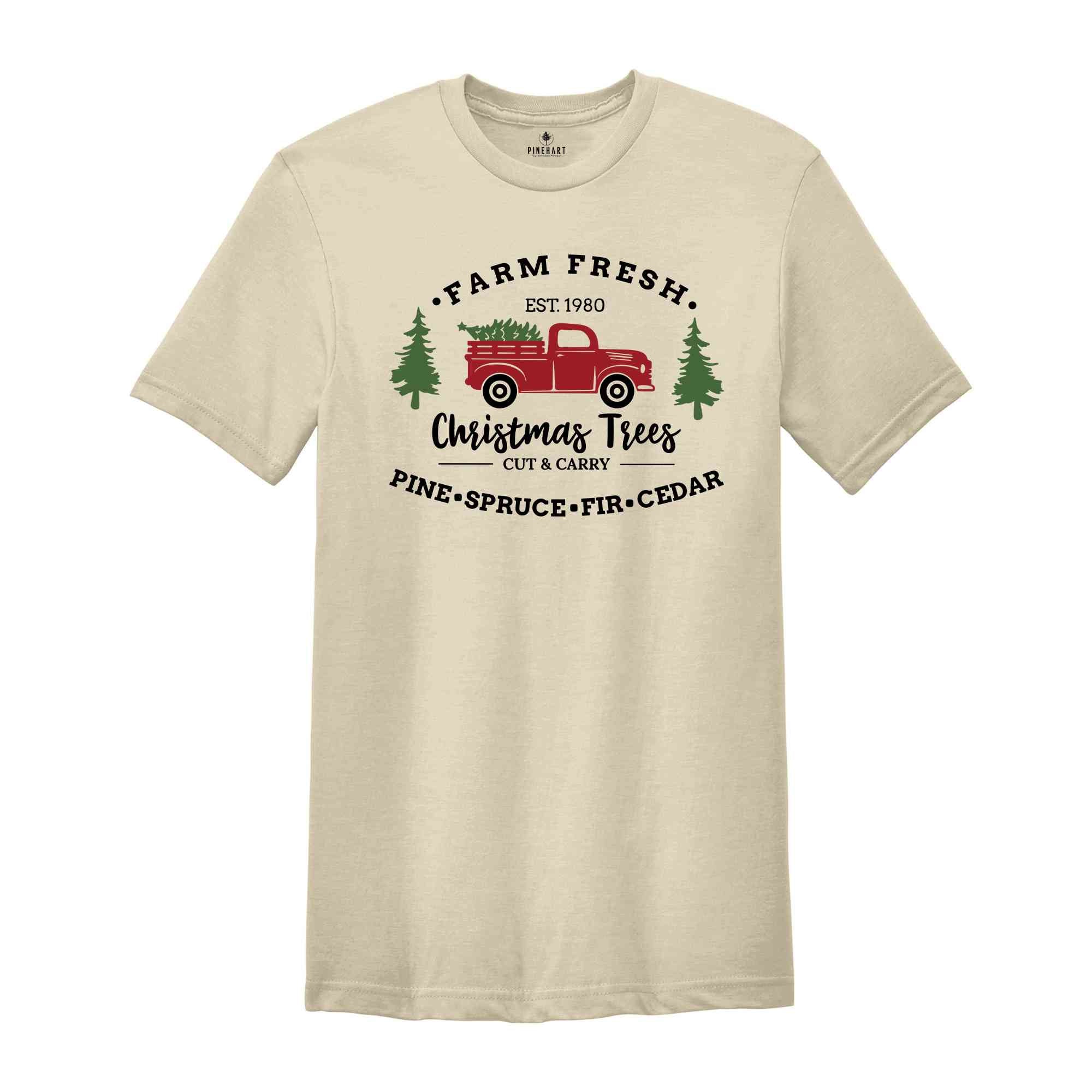 Farm Fresh Truck Shirt, Retro Truck Shirt, Christmas Tree Shirt, Christmas Tree T-Shirt, Winter Holiday Apparel, New Year Shirt, Xmas Gift