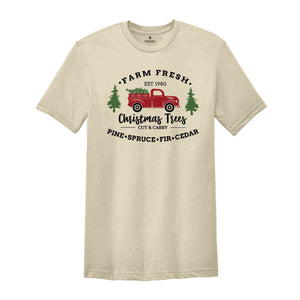 Farm Fresh Truck Shirt, Retro Truck Shirt, Christmas Tree Shirt, Christmas Tree T-Shirt, Winter Holiday Apparel, New Year Shirt, Xmas Gift