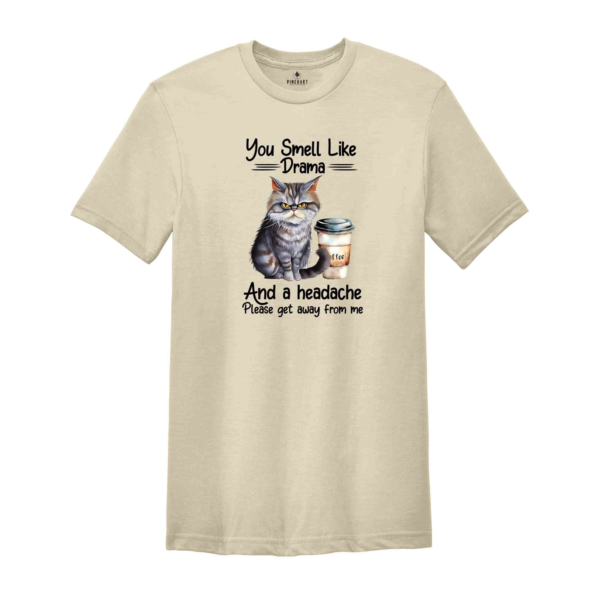 You Smell Like Drama And A Headache Please Get Away From Me Shirt, Funny Cat Shirt, Cat Joke Shirt, Angry Cat Shirt