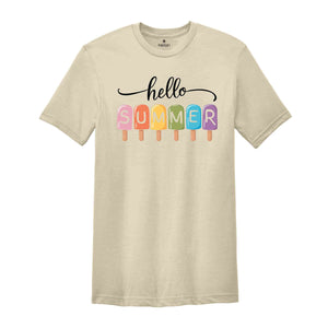 Hello Summer T-Shirt, Popsicle Summer Shirt, Colorful Holiday T-Shirt, Family Vacation Apparel, Summer Vibes Shirt