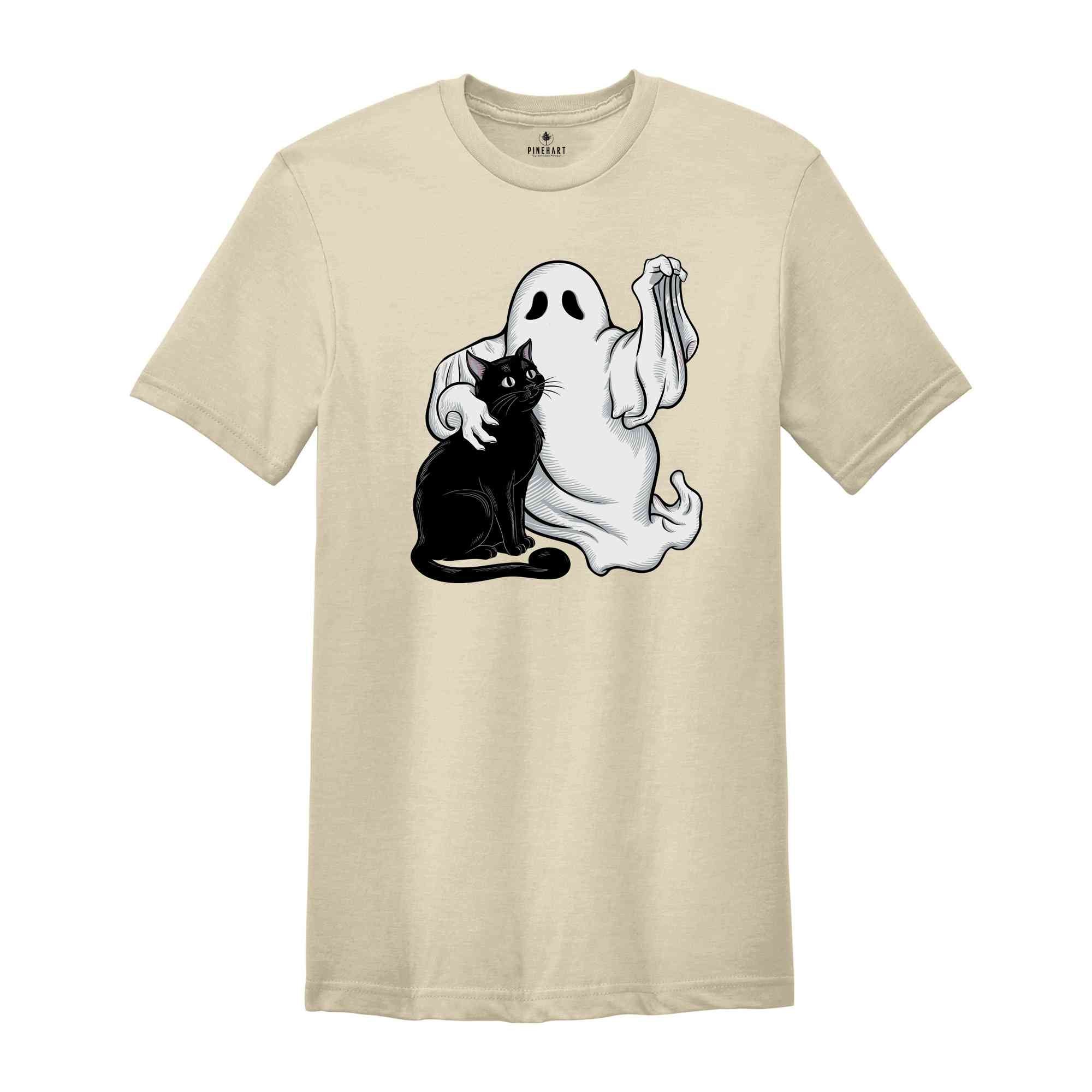 Ghost holding Black Cat Halloween Shirt, Halloween gift, Cats Owner Shirt, funny Halloween Shirt, Cat Lover Shirt, Halloween Shirt