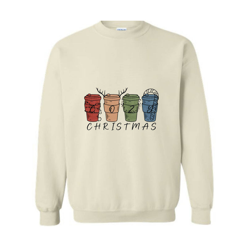 Cozy Christmas Sweatshirt, Christmas Coffee Cups Sweatshirt, Coffee Lover Christmas Sweatshirt, Holiday Sweatshirt, New Year Sweatshirt, Christmas Gift, Xmas Sweatshirt