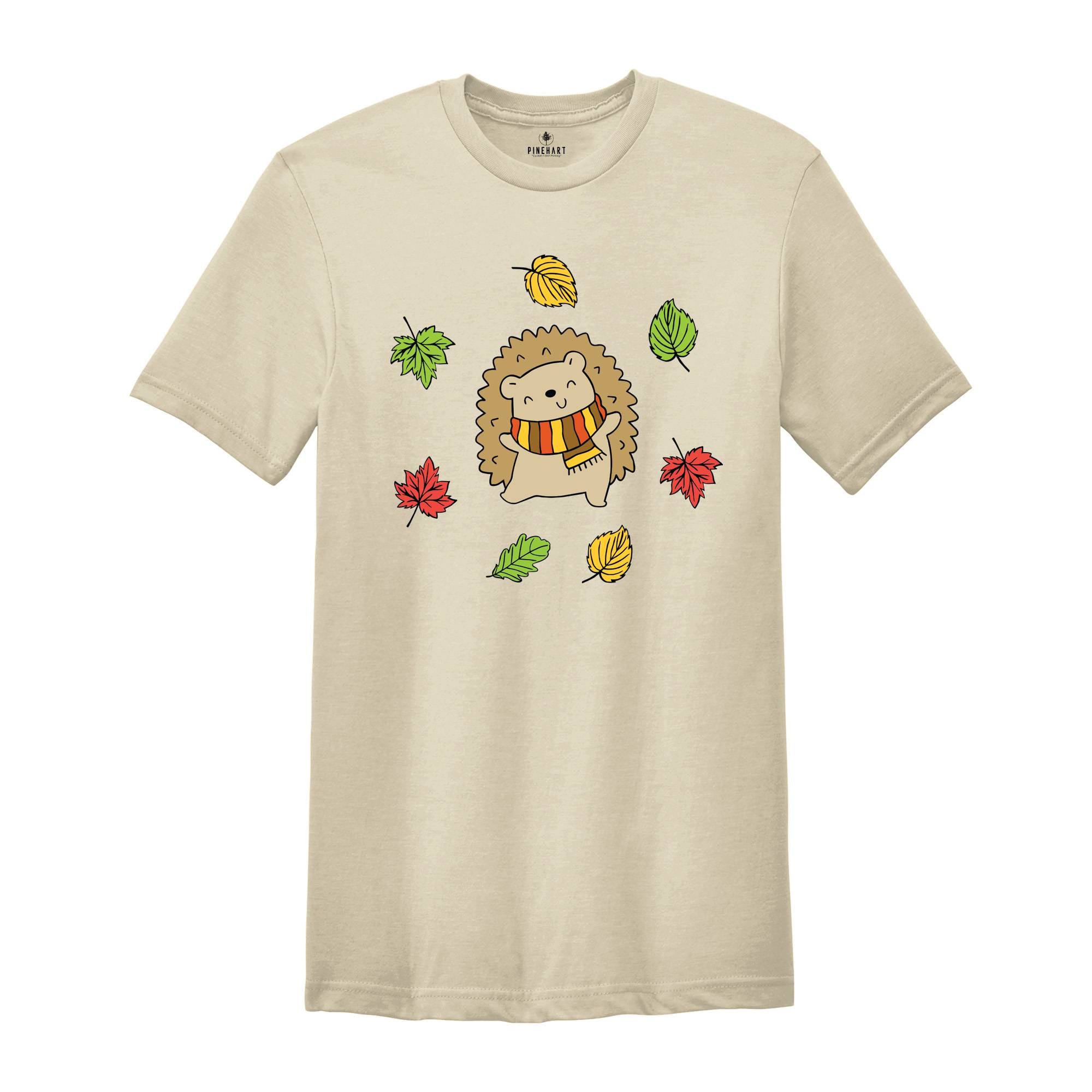 Cute Hedgehog Autumn T-Shirt, Hedgehog Fall Tee, Autumn Leaves Shirt, Fall Lover Apparel, Hedgehog Lover Gift, Autumn Gift