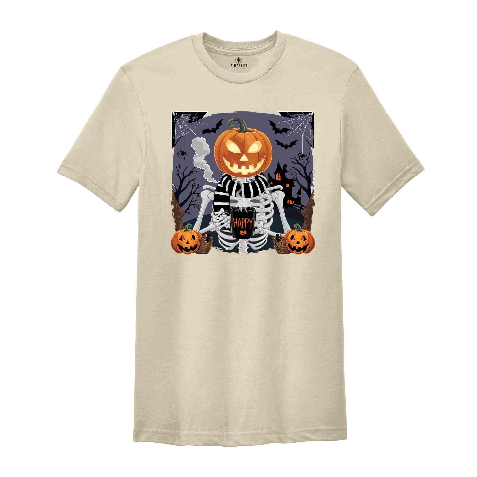 Skeleton Drinking Coffee Shirt, Funny Halloween Shirt, Skeleton Coffee Lover Shirts, Enjoy Pumpkin Shirt, Coffee Lover Tees