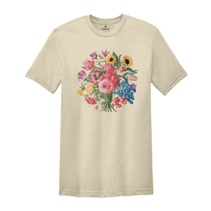 Wild Flowers T-Shirt, Vintage Botanical Tee, Pastel Floral Nature T-Shirt, Garden Lover Tee, Flower Lover Tee, Wildflowers Cottagecore Shirt