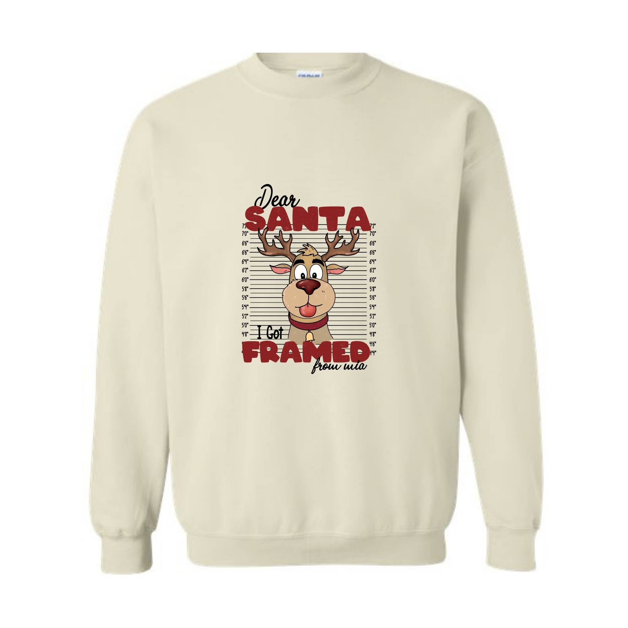 Dear Santa I Got Framed From Wia Sweatshirt, Christmas Sweatshirt, Christmas Gifts, Santa Deer Sweatshirt, Christmas Mugshot