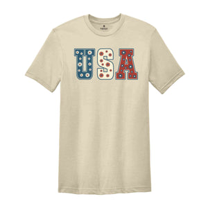 Floral USA Shirt, Retro America Shirt, 4th Of July Shirt, 4th Of July Gift, Patriotic Shirt, Independence Day Tee, America Shirt, Floral Tee