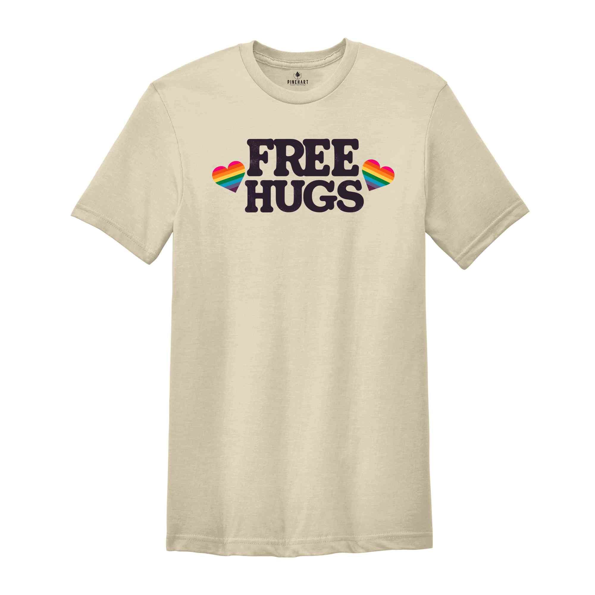 Free Hugs Rainbow Heart Shirt, Pride Month Shirt, Rainbow Heart Shirt, Hug T-shirt, LGBT Hug Tshirt, Rainbow Flag Heart Tee