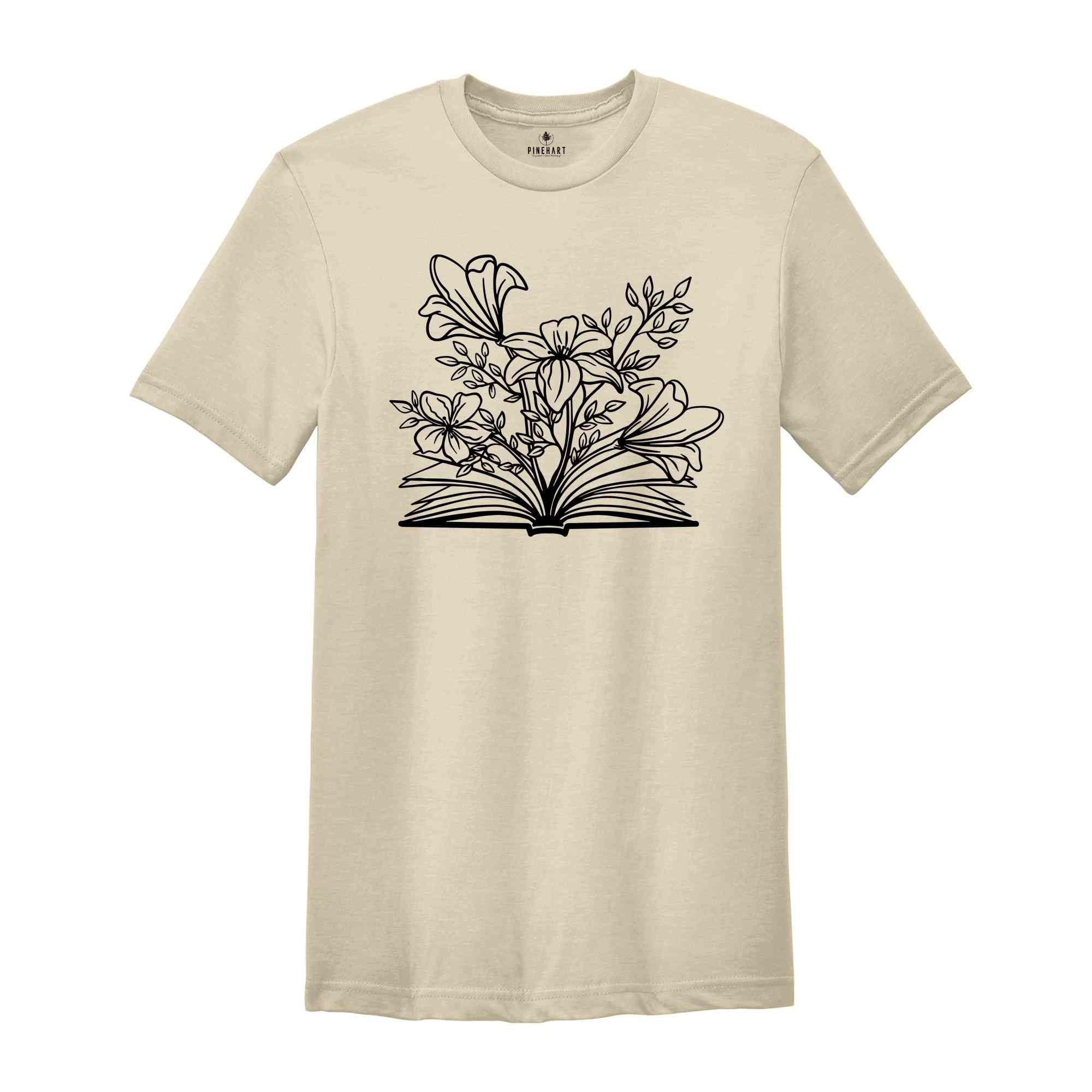 Book And Flower Shirt, Book Lover Gift, Book Lover Shirt, Floral Tshirt, Botanic Lover Tee, Nature Lover Shirt, Wildflower Gift