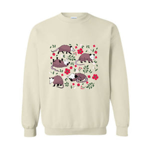 Opossum Sweatshirt, Possum Sweatshirt, Cute Possum Gifts, Floral Opossum, Strawberry Sweatshirt