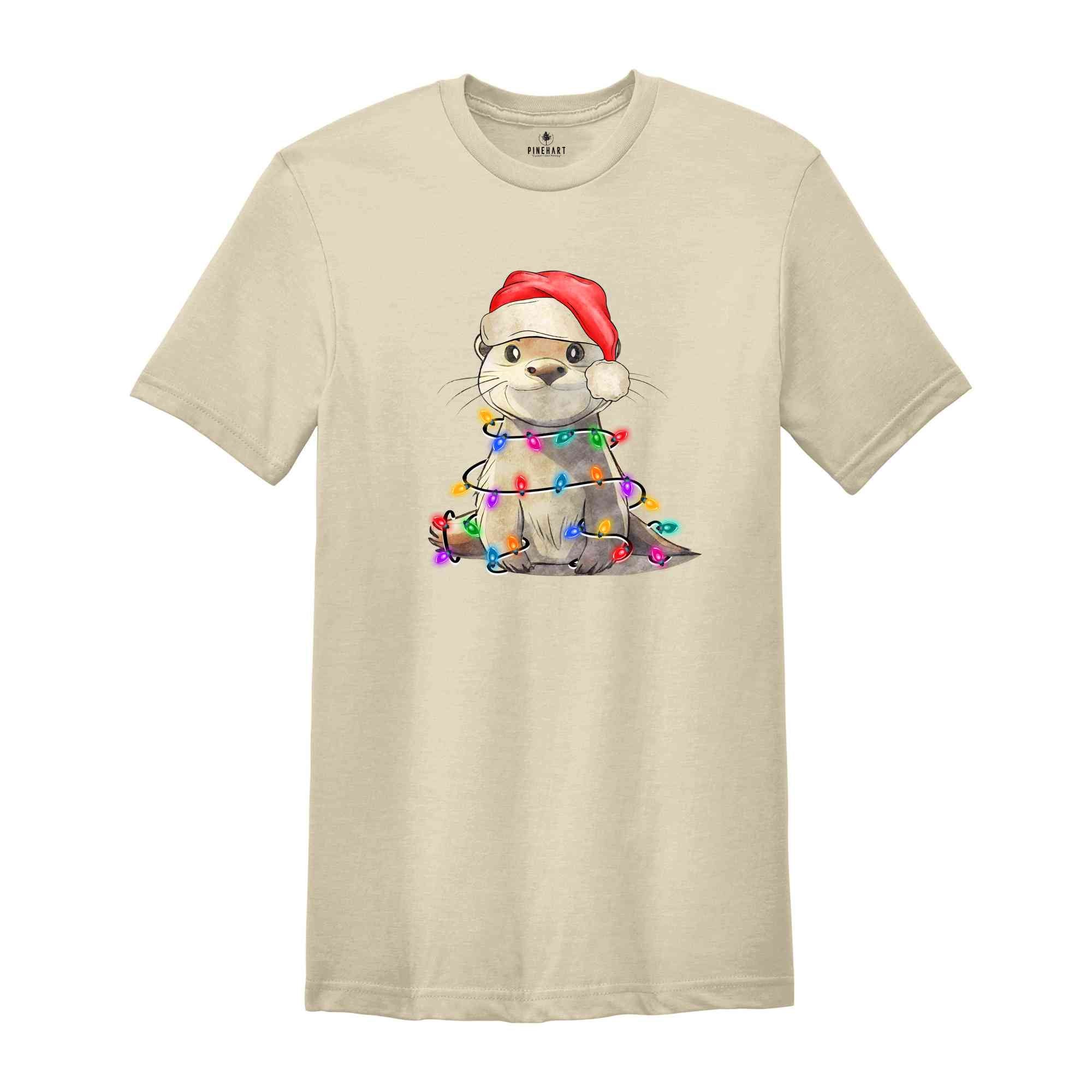 Cute Christmas Animal Shirt, Otter Christmas Light Shirt, Christmas 2024 Gift, Funny Christmas Tee