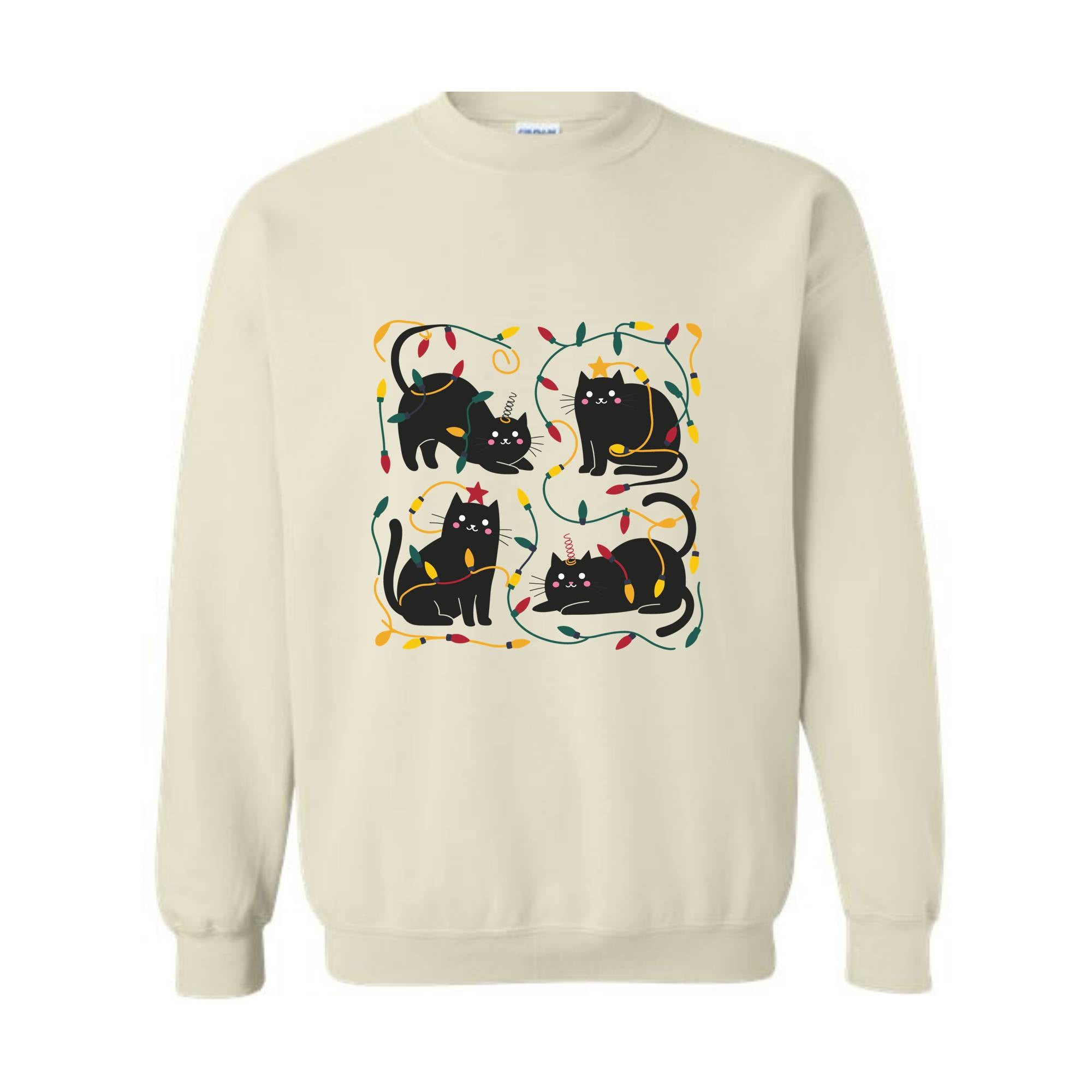 Funny Christmas Cats with Christmas Light Sweatshirt, Meowy Christmas Sweater, Cute Christmas Cat