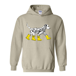 Dog in Boots Sweatshirt, Cute Dalmation Dog Hoodie, Dog Lover Hoodie, Winter Dog Sweater, Dalmation Dog Hoodie, Dog Lover Hoodie