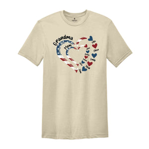 Custom Mom Grandma Heart T-Shirt, Custom 4th Of July Nana Shirt, Patriotic 4th of July Grandma Tee, 4th Of July Gifts