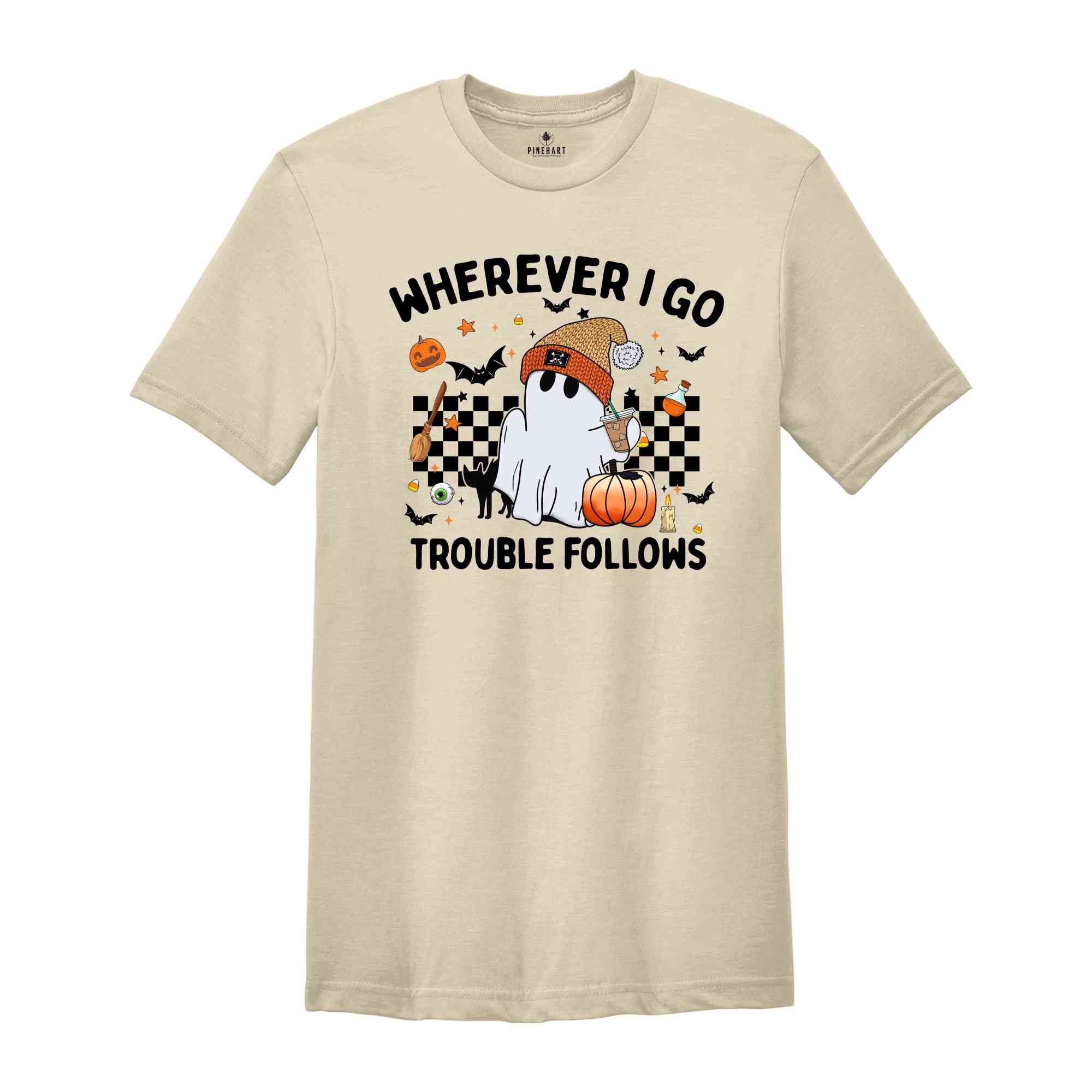 Wherever I Go Trouble Follows T-Shirt, Matching Halloween Shirts, Spooky Season Tee, Retro Funny Couple Halloween Gifts