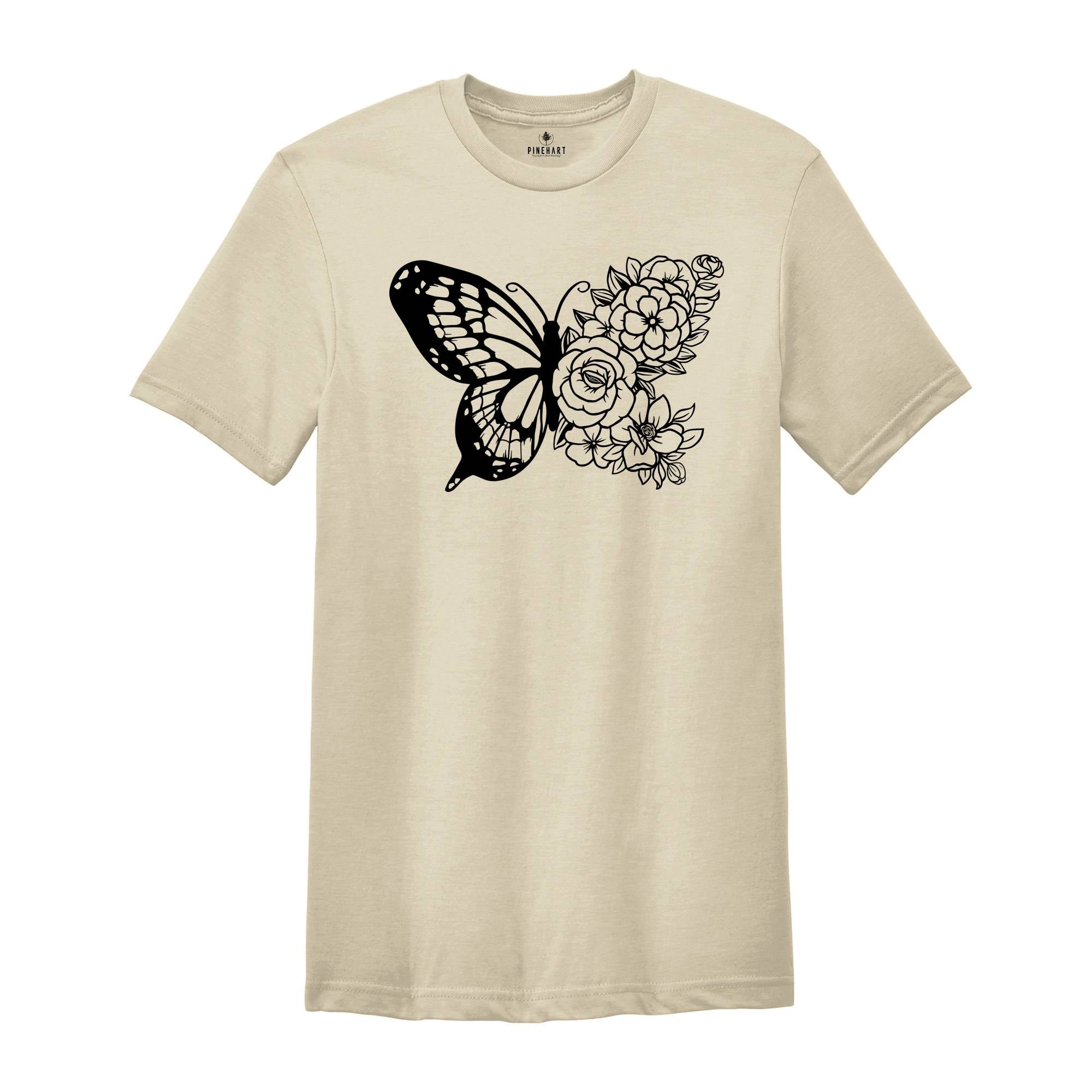 Floral Butterfly Shirt, Gardener Shirt, Gift For Ladies, Gift For Mom, Flower Lover Shirt, Beautiful Butterfly Shirt, Feminine Shirt