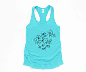 Flower And Butterfly Tank Top, Flower Tank Top, Butterfly Tank Top, Floral Tank Top, Spring Flower Tank Top, Spring Tank Top