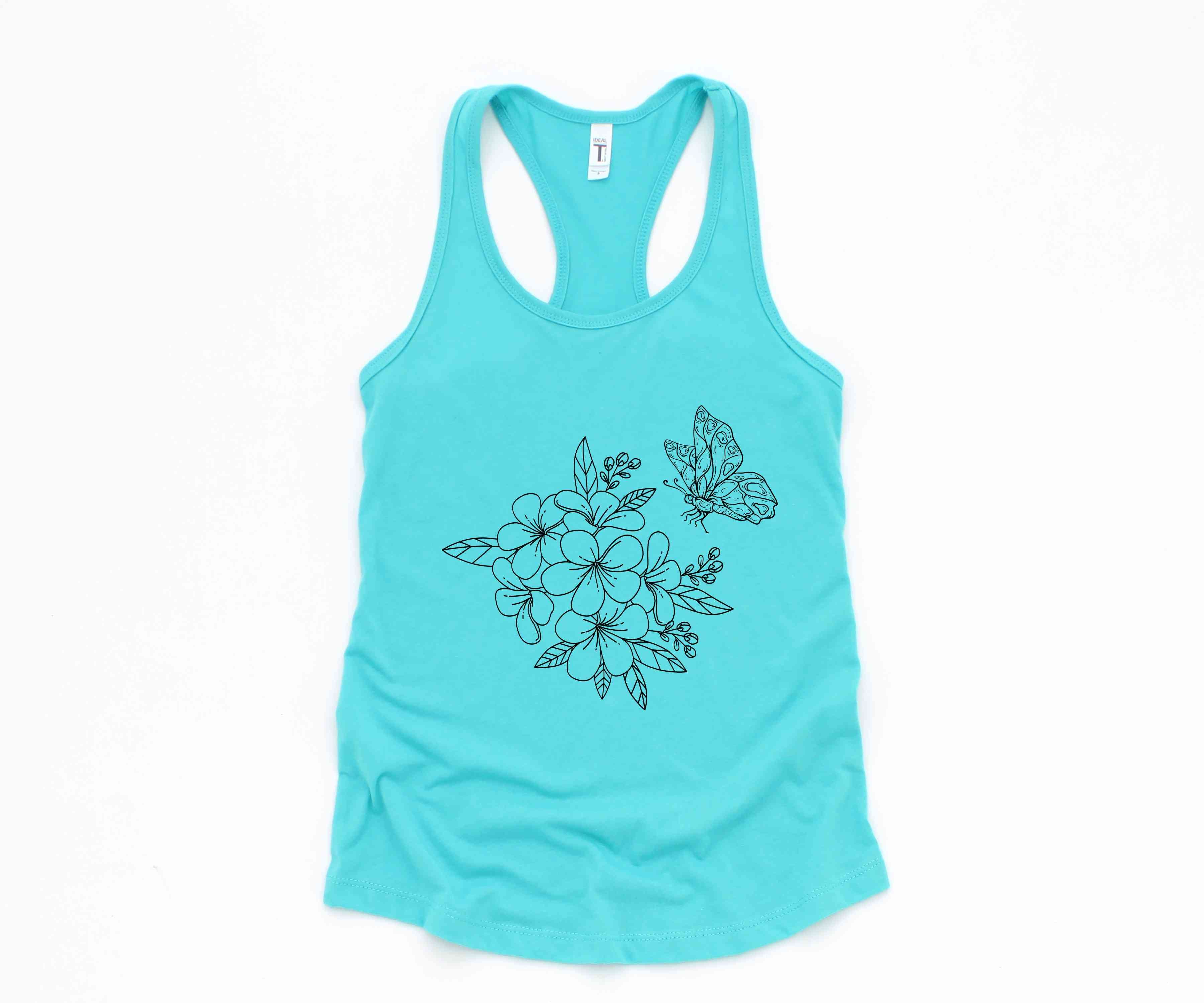 Flower And Butterfly Tank Top, Flower Tank Top, Butterfly Tank Top, Floral Tank Top, Spring Flower Tank Top, Spring Tank Top