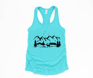 Deer Mountain,Tank Top,Hiking Tank Top,Deer Tank Top,Hippie Tank Top,Mountain Tank Top,Boho Tank Top,Camping Tank Top,Yoga Tank Top,Custom Tank Top,Exercise Tank Top,Camp Tank Top,Mountain Camp Tank