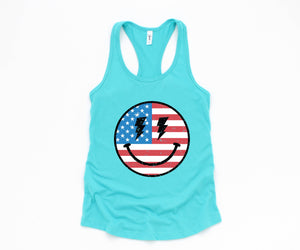 USA Smiley Face Tank Top, Usa Shirt, July 4th Tank, Women's 4th Of July Tank Top, Patriotic Tank Top, America Gifts