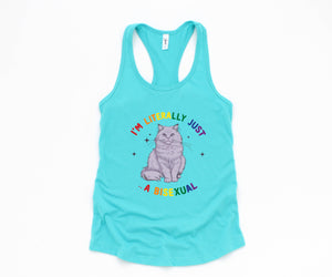 Funny I'm literally just a bisexual Queer Tank, Bi pride Tank, Bisexual Tank, Funny Cat Tank, Pride Tank, Queer Tank, Cat Owner Gift