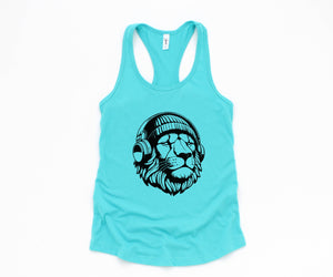 Lion Tank Top, Music Tank Top, Animals Lover Tank Top, Cute Animal Tank Top, Cat Lover Tank Top, Big Cat Tank Top, Music Cat Tank Top