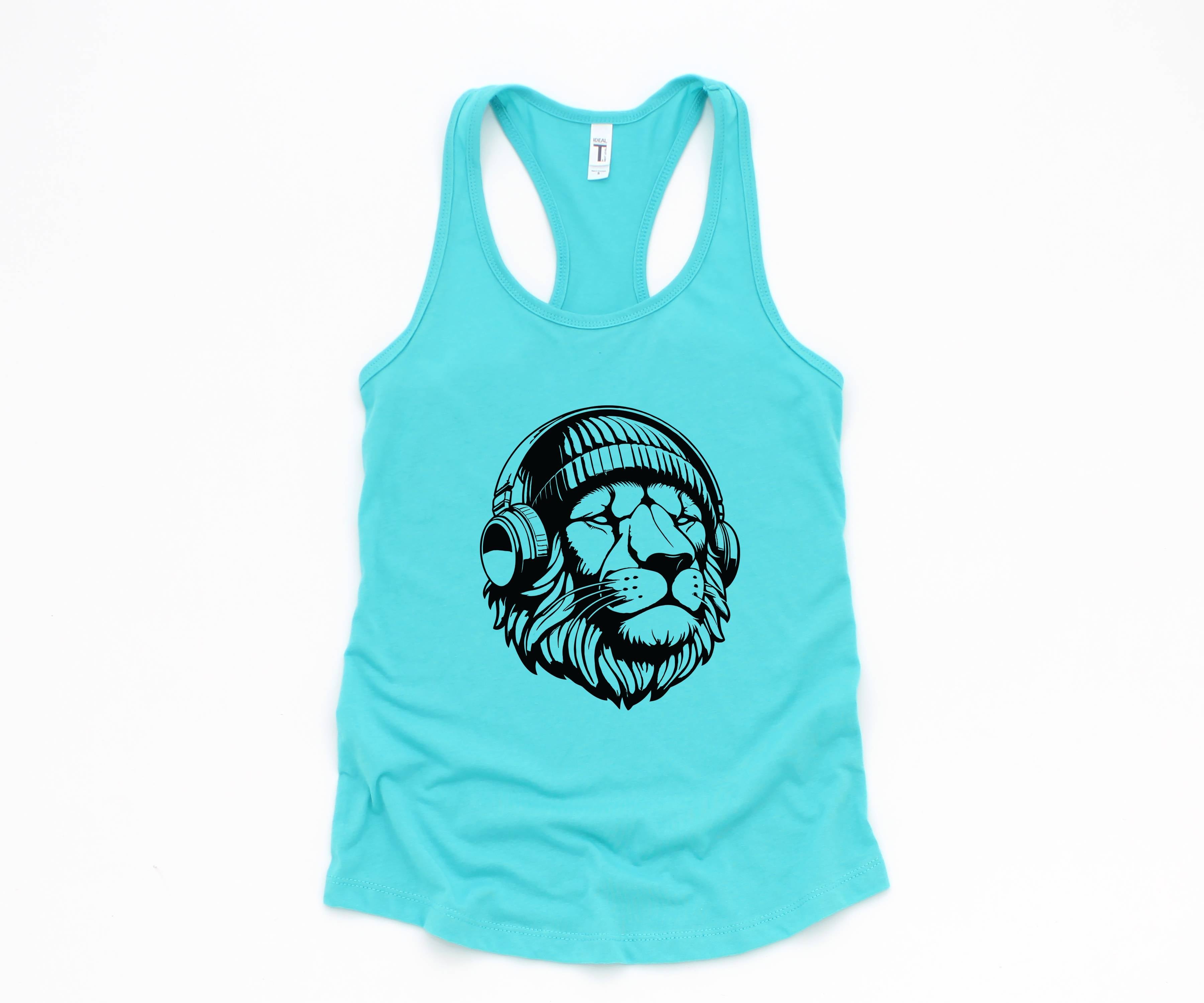 Lion Tank Top, Music Tank Top, Animals Lover Tank Top, Cute Animal Tank Top, Cat Lover Tank Top, Big Cat Tank Top, Music Cat Tank Top