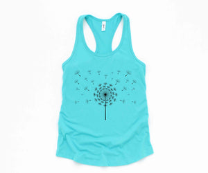 37500-Dandelion Tank Top, Flower Tank Top, Floral Tank Top, Summer Tank Top, Nature Tank Top, Yoga Dandelion Tank Top, Scattered Dandelion Top