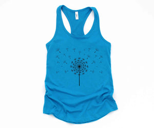 37500-Dandelion Tank Top, Flower Tank Top, Floral Tank Top, Summer Tank Top, Nature Tank Top, Yoga Dandelion Tank Top, Scattered Dandelion Top