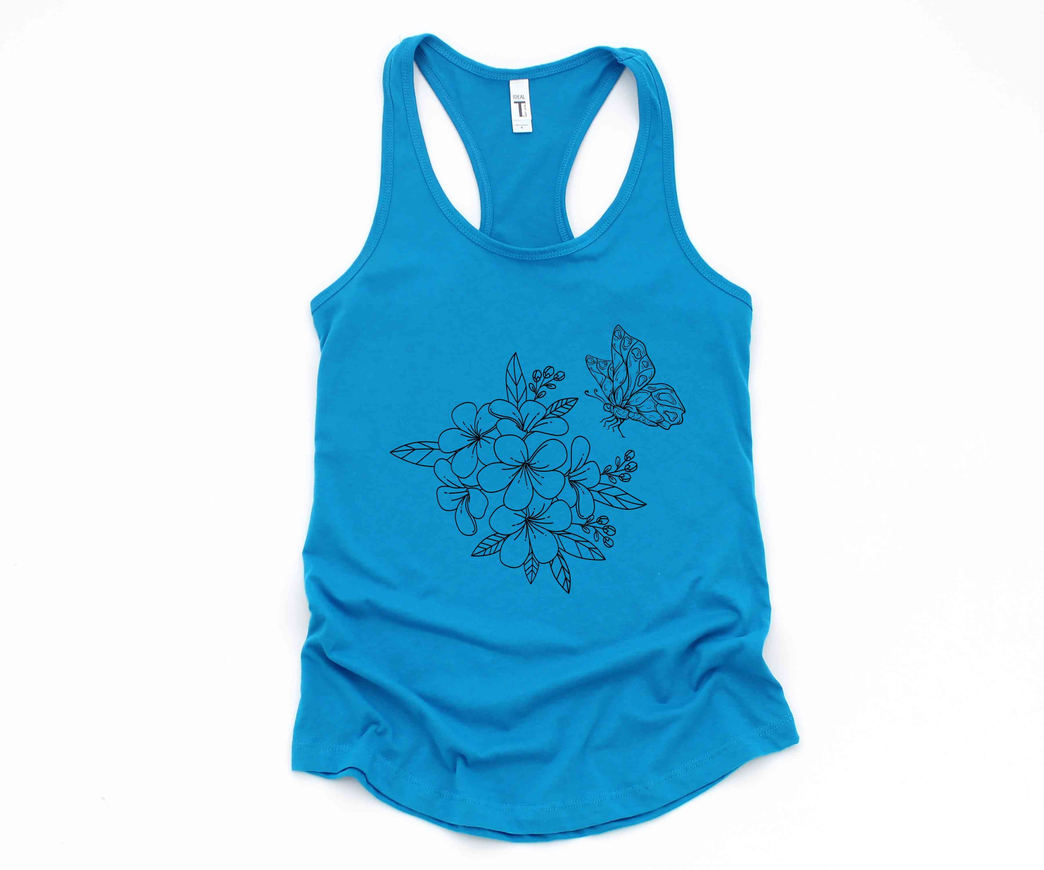 Flower And Butterfly Tank Top, Flower Tank Top, Butterfly Tank Top, Floral Tank Top, Spring Flower Tank Top, Spring Tank Top