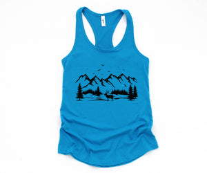 Deer Mountain,Tank Top,Hiking Tank Top,Deer Tank Top,Hippie Tank Top,Mountain Tank Top,Boho Tank Top,Camping Tank Top,Yoga Tank Top,Custom Tank Top,Exercise Tank Top,Camp Tank Top,Mountain Camp Tank