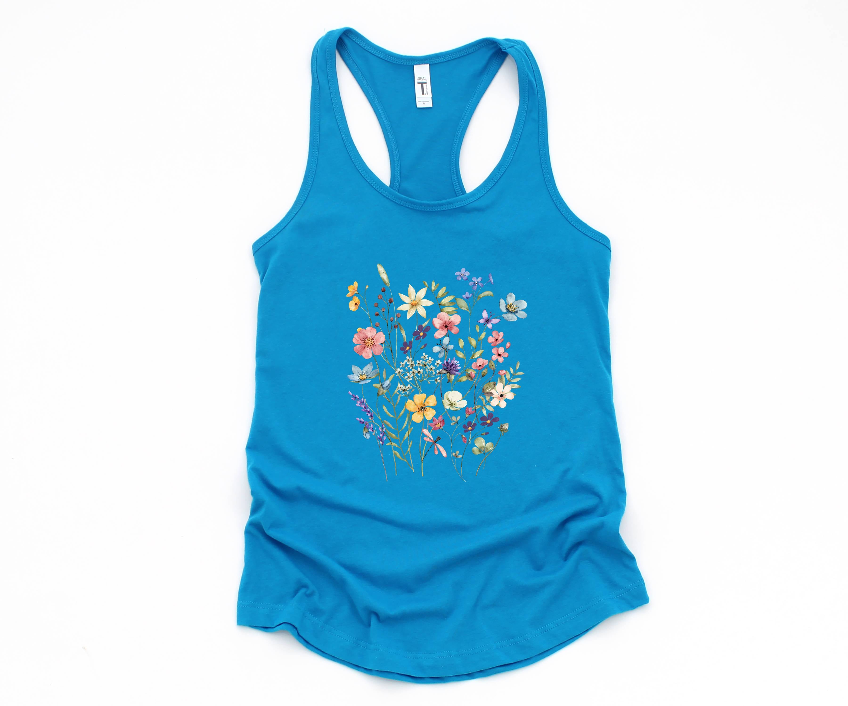 Vintage Flowers Tank Top, Boho Shirt, Botanical Floral Tank, Wildflowers T-Shirt, Floral Gym Tank Top