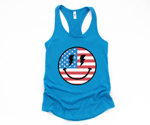 USA Smiley Face Tank Top, Usa Shirt, July 4th Tank, Women's 4th Of July Tank Top, Patriotic Tank Top, America Gifts