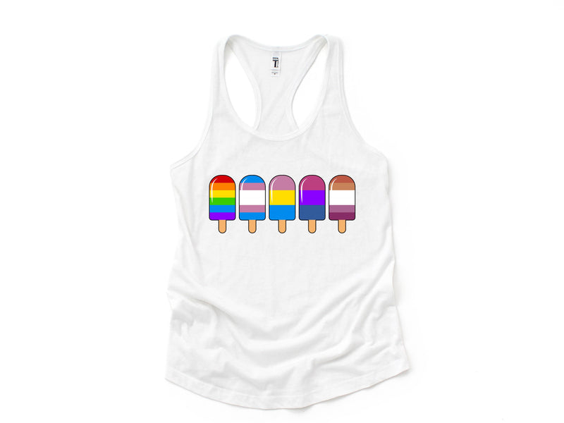 LGBTQIA+ Pride Ice Pops Tank Top, Lesbian Gifts, LGBTQ Clothing, Transgender Rainbow, Queer Shirt, Pride Rainbow Top, LGBT Tank Top