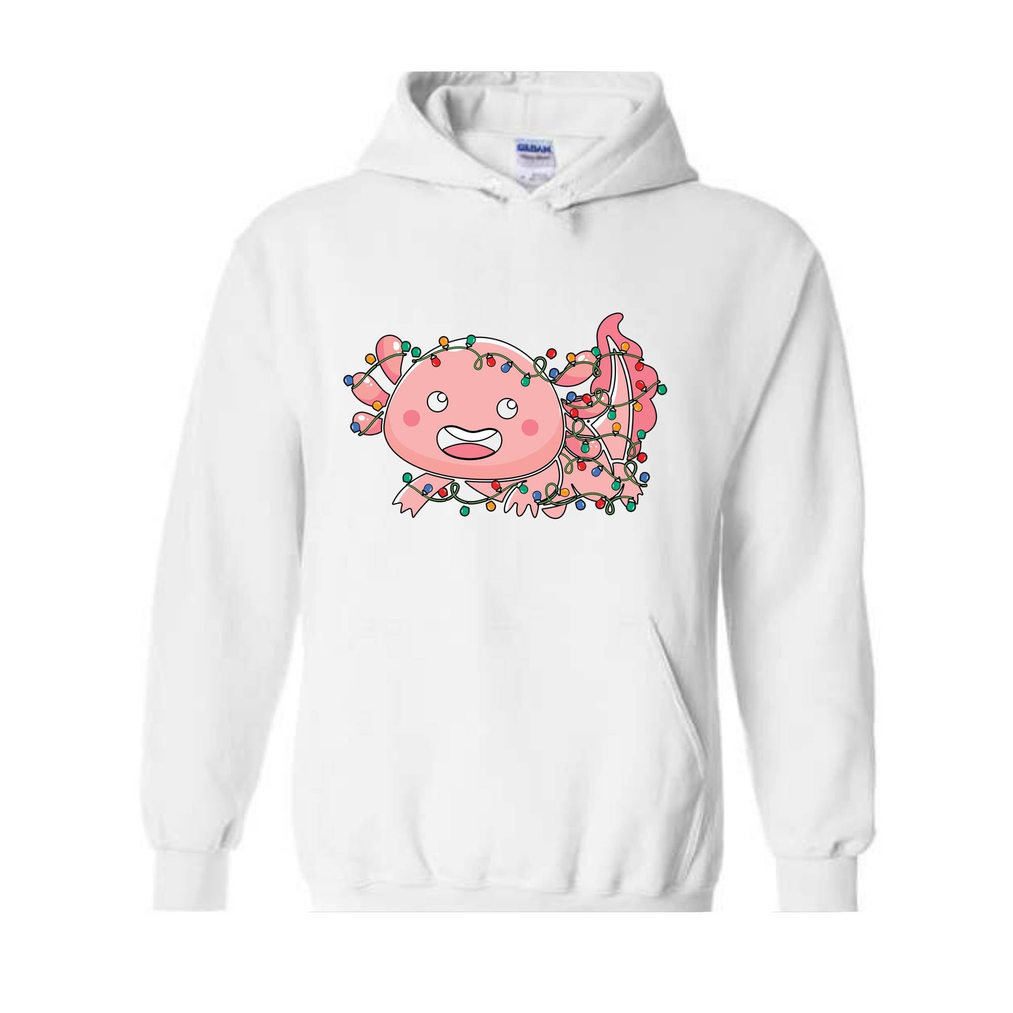 Cute Axolotl Christmas Lights Sweatshirt, Axolotl Lover Sweater, Santa Axolotl Sweatshirt, Axolotl Holiday Sweatshirt